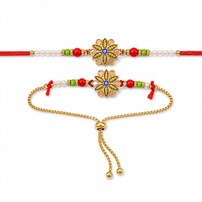 Meenakari Floral Evil Eye Rakhi with Colourful Beads for Brother