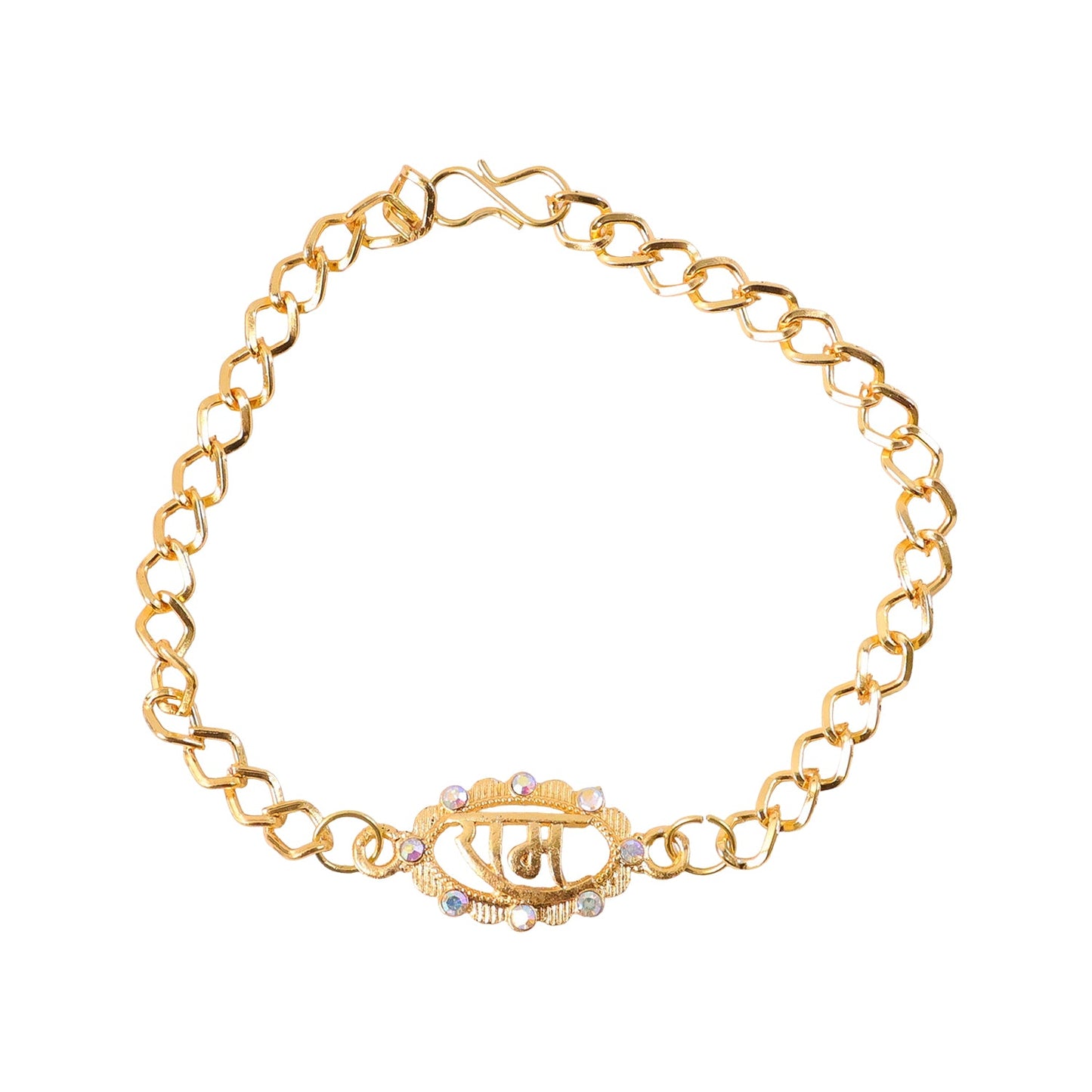 Ram Text Pearl Stone Gold Tone Rakhi Bracelet decorative beads
