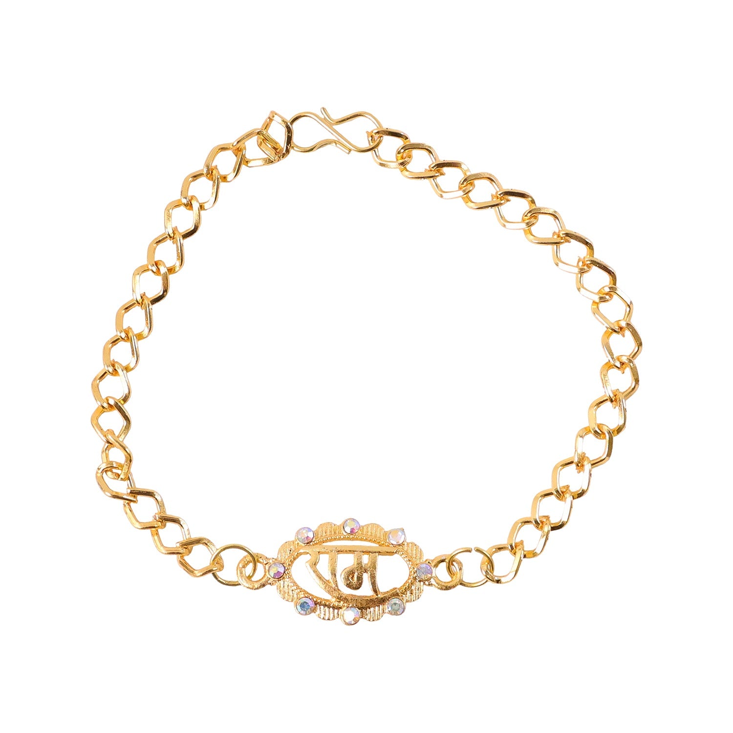 Ram Text Pearl Stone Gold Tone Rakhi Bracelet decorative beads