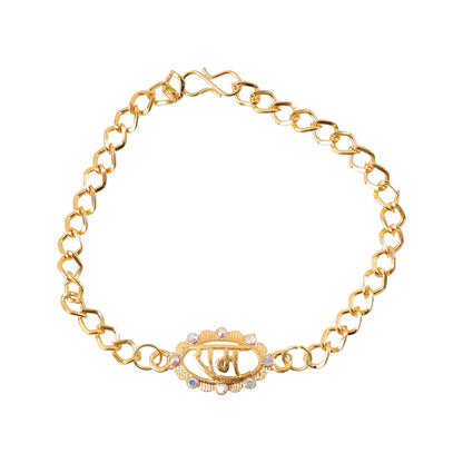 Ram Text Pearl Stone Gold Tone Rakhi Bracelet decorative beads