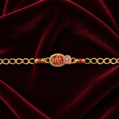 Bhai Round Red Enamel Rakhi bracelet on white background