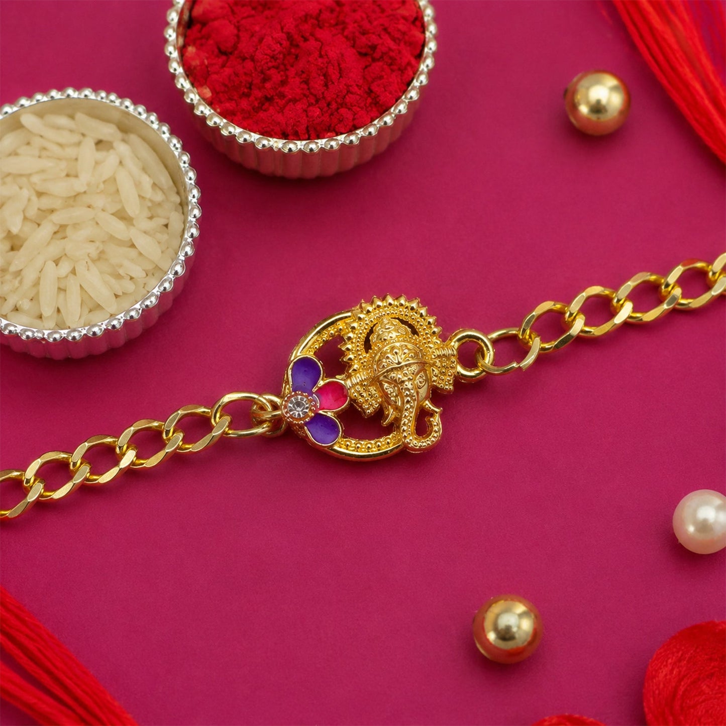 Lord Ganesha Gold Tone Rakhi Bracelet for Raksha Bandhan