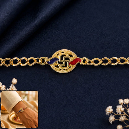 Swastik Enamel Gold Tone Bracelet Rakhi front view