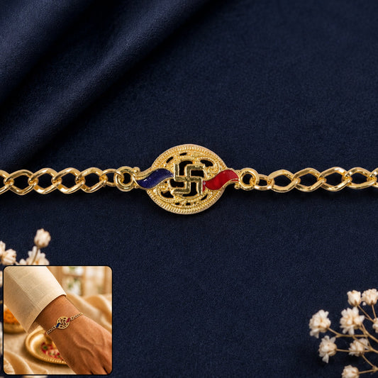 Swastik Enamel Gold Tone Bracelet Rakhi front view