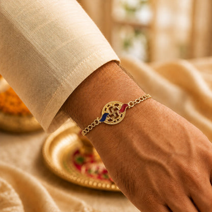 Swastik Enamel Gold Tone Bracelet Rakhi side view