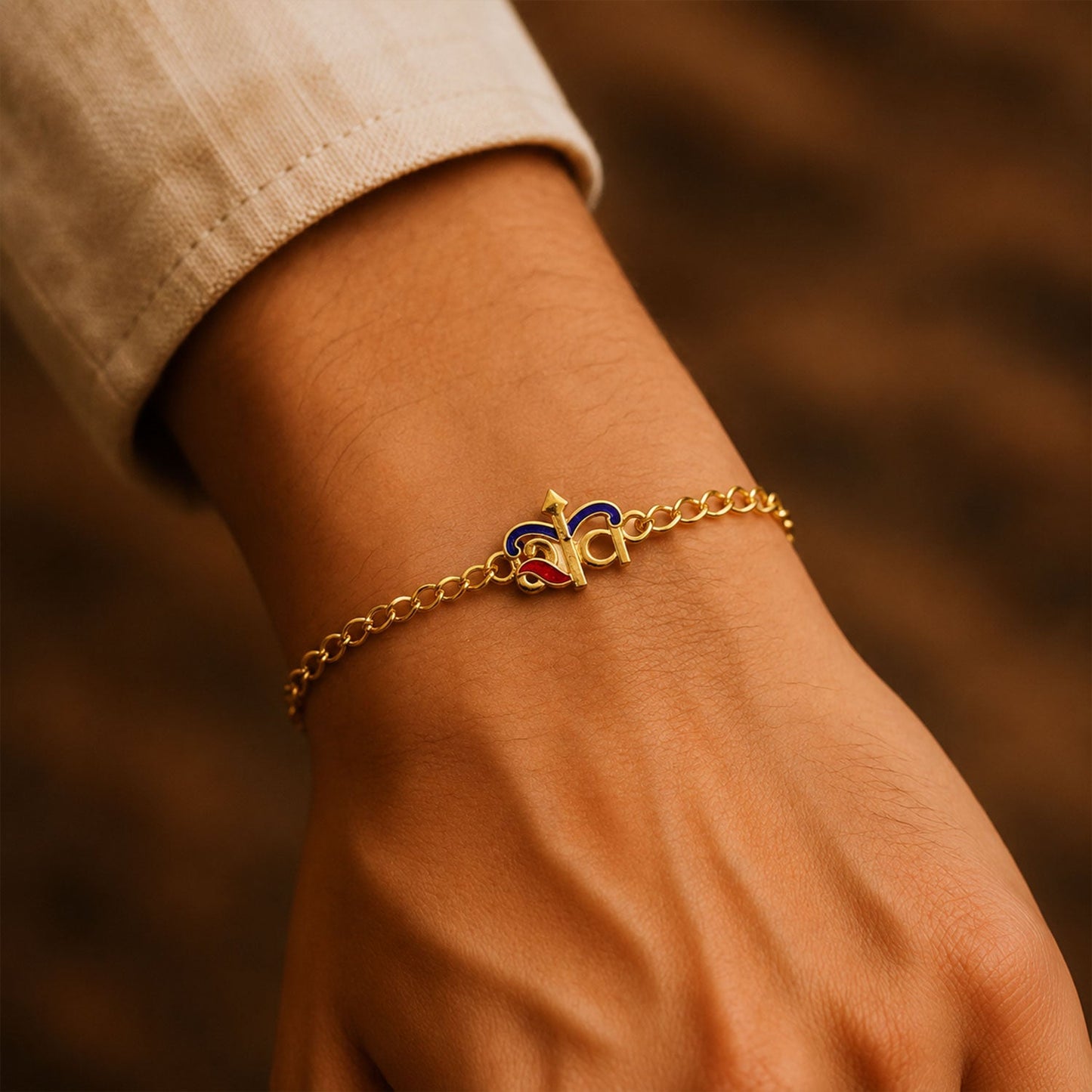 closeup of decorative beads on bracelet rakhi