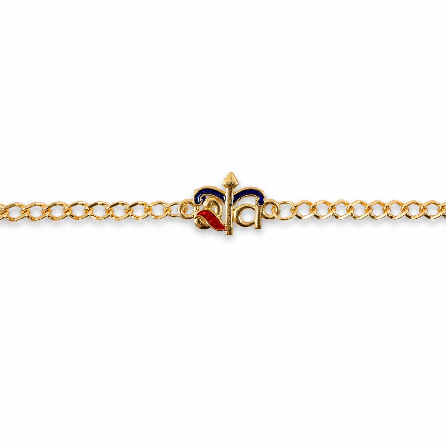 neatly finished gold tone enamel rakhi bracelet