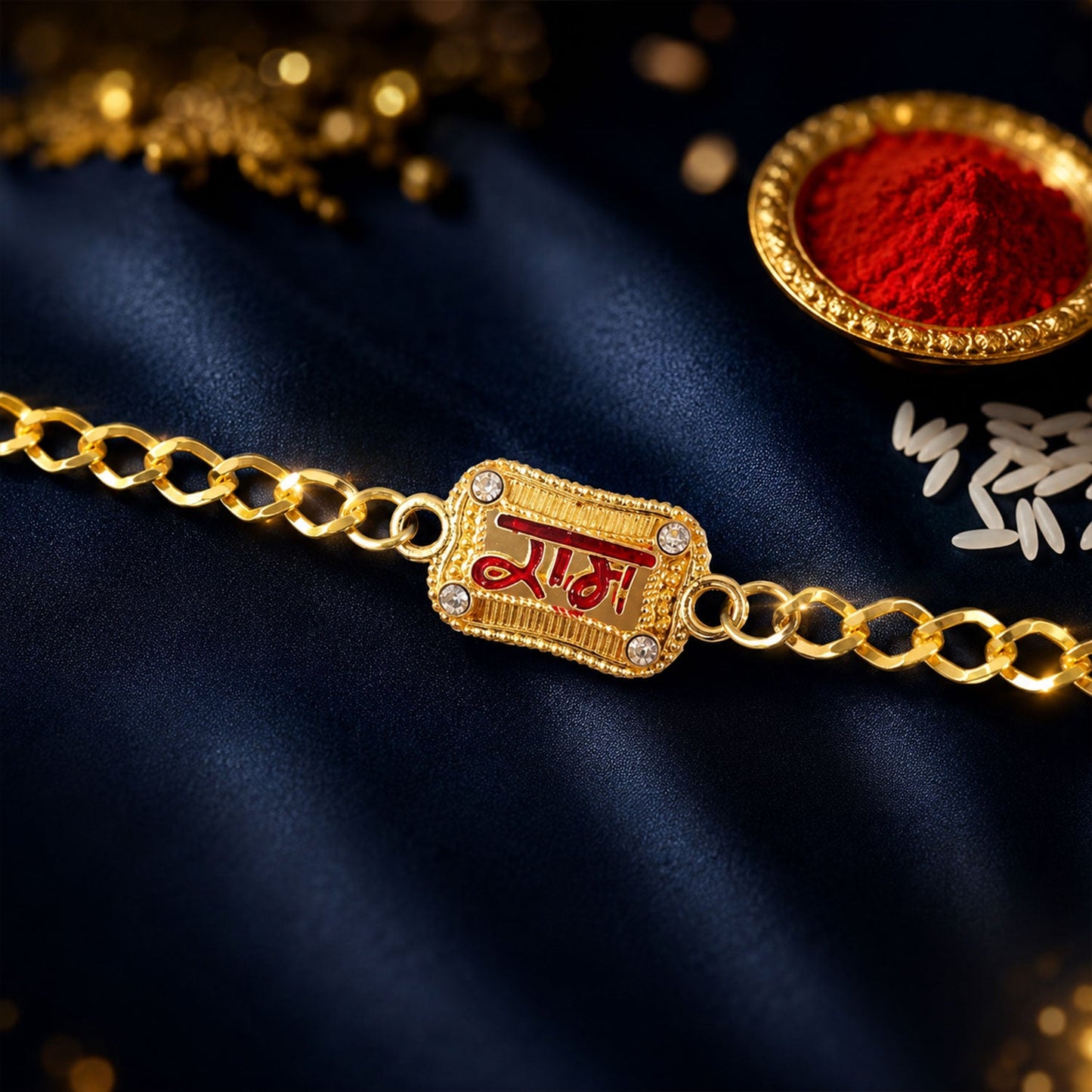 Ram Text Rakhi Bracelet wrist display