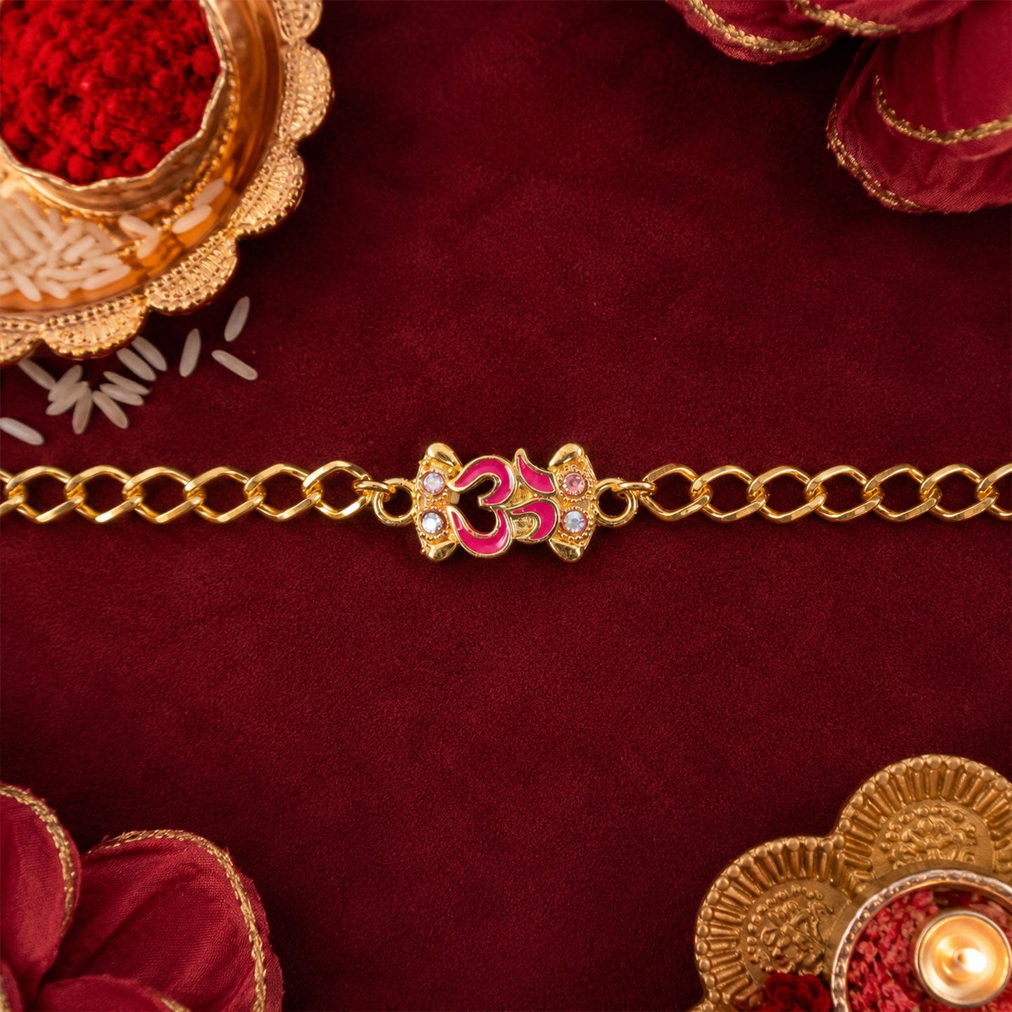 Festive Om rakhi bracelet with decorative beads