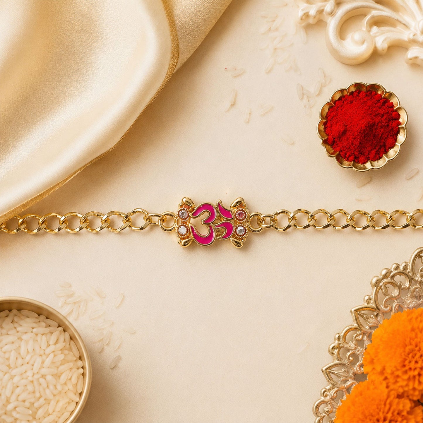 Traditional styled Om gold tone rakhi bracelet