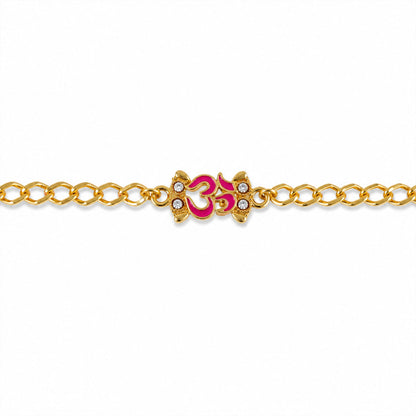 Om stone centerpiece on gold tone rakhi bracelet