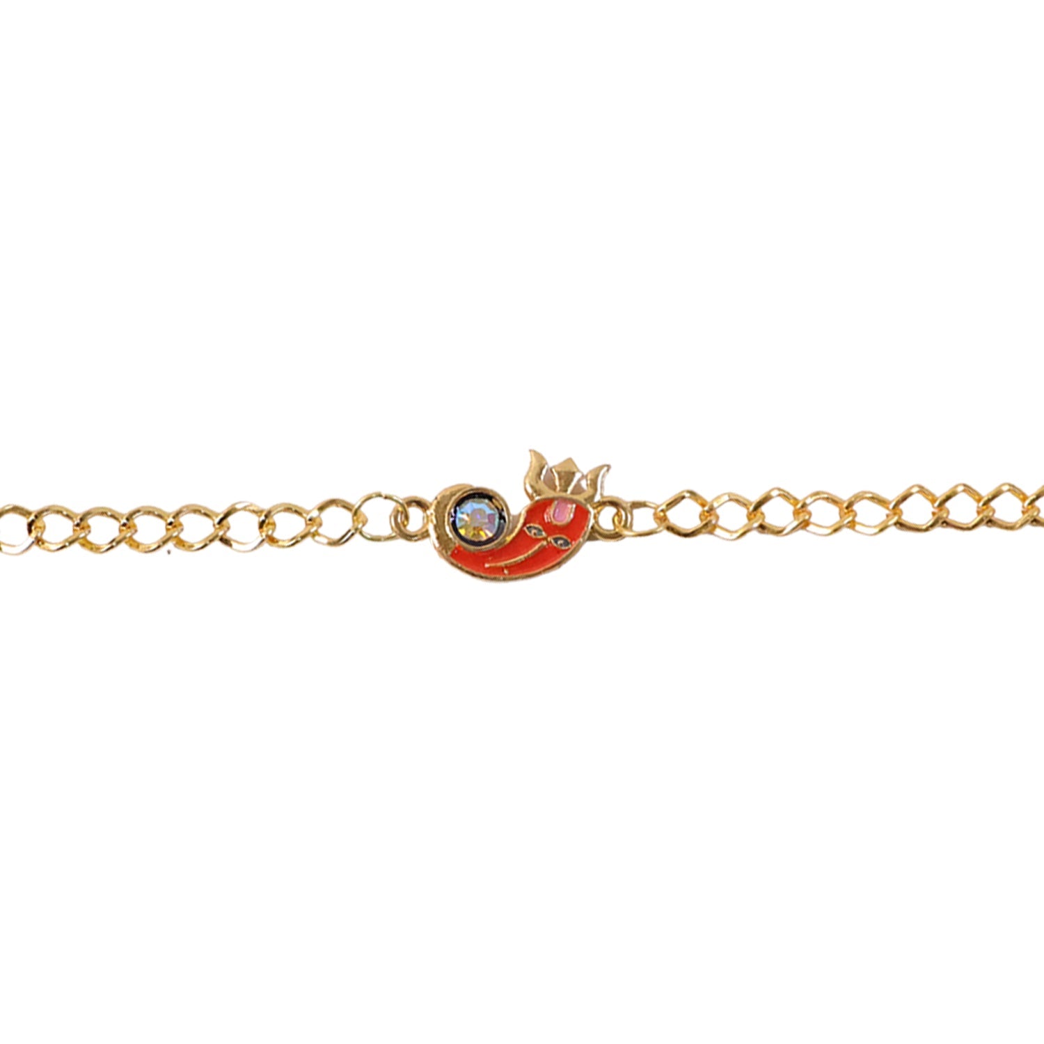Close-up of thread and bead details on rakhi bracelet