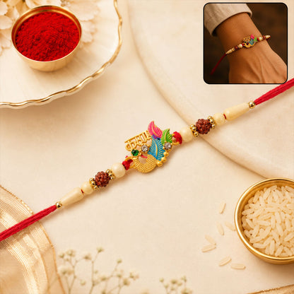Lord Krishna Multicolor Enamel Gold Tone Rakhi