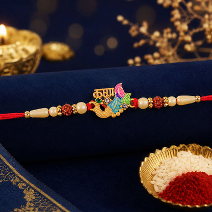 Lord Krishna Multicolor Enamel Gold Tone Rakhi