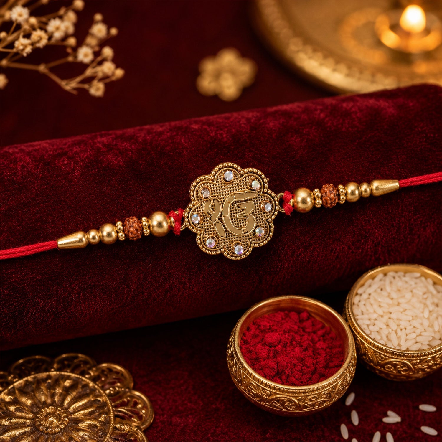 Stylish Stone Studded Gold Tone Rakhi