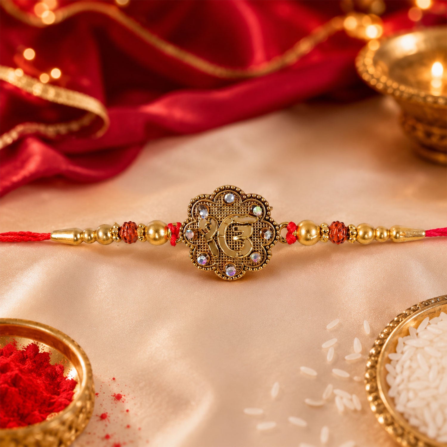 Stylish Stone Studded Gold Tone Rakhi