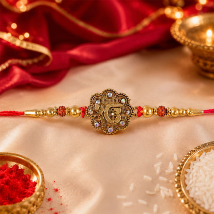 Stylish Stone Studded Gold Tone Rakhi