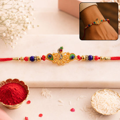 Peacock Multicolor Stone Gold Tone Rakhi