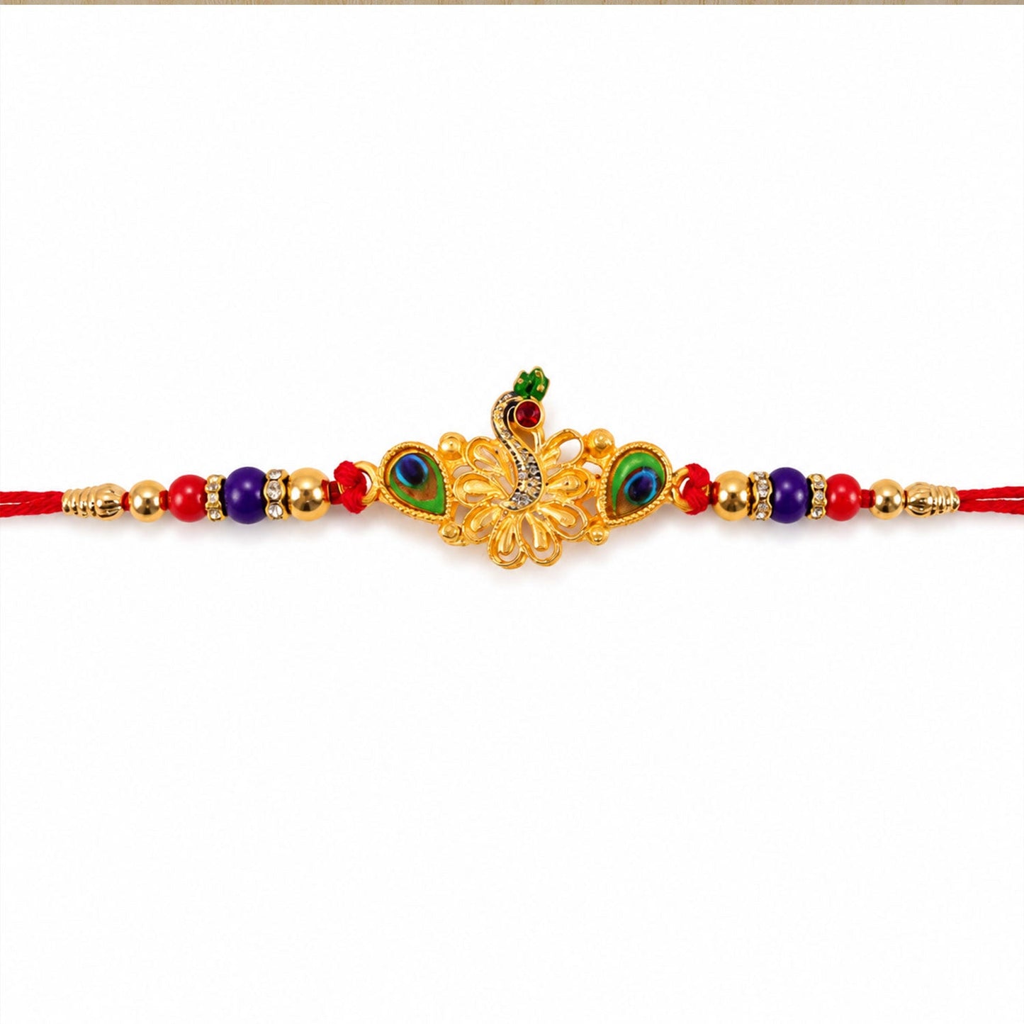 Peacock Multicolor Stone Gold Tone Rakhi