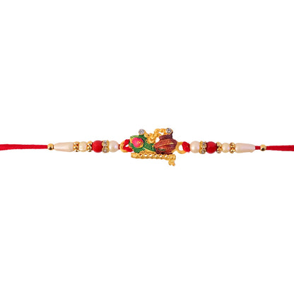 Krishna Matki Rakhi with Peacock Feather and Pearl Beads