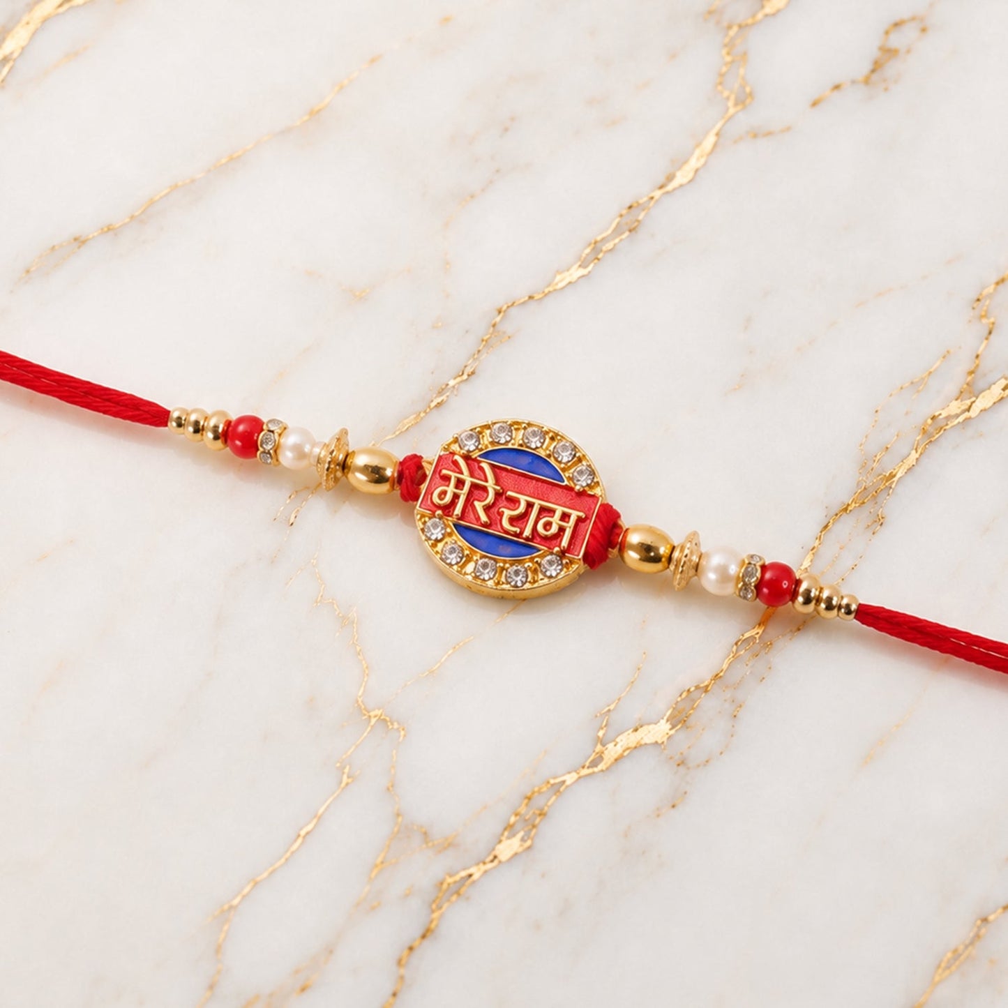 Mere Ram Text Red Enamel Gold Tone Rakhi