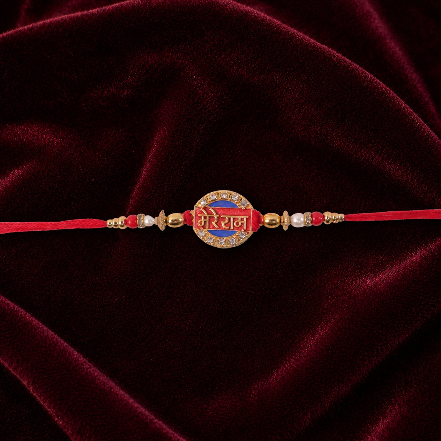Mere Ram Text Red Enamel Gold Tone Rakhi
