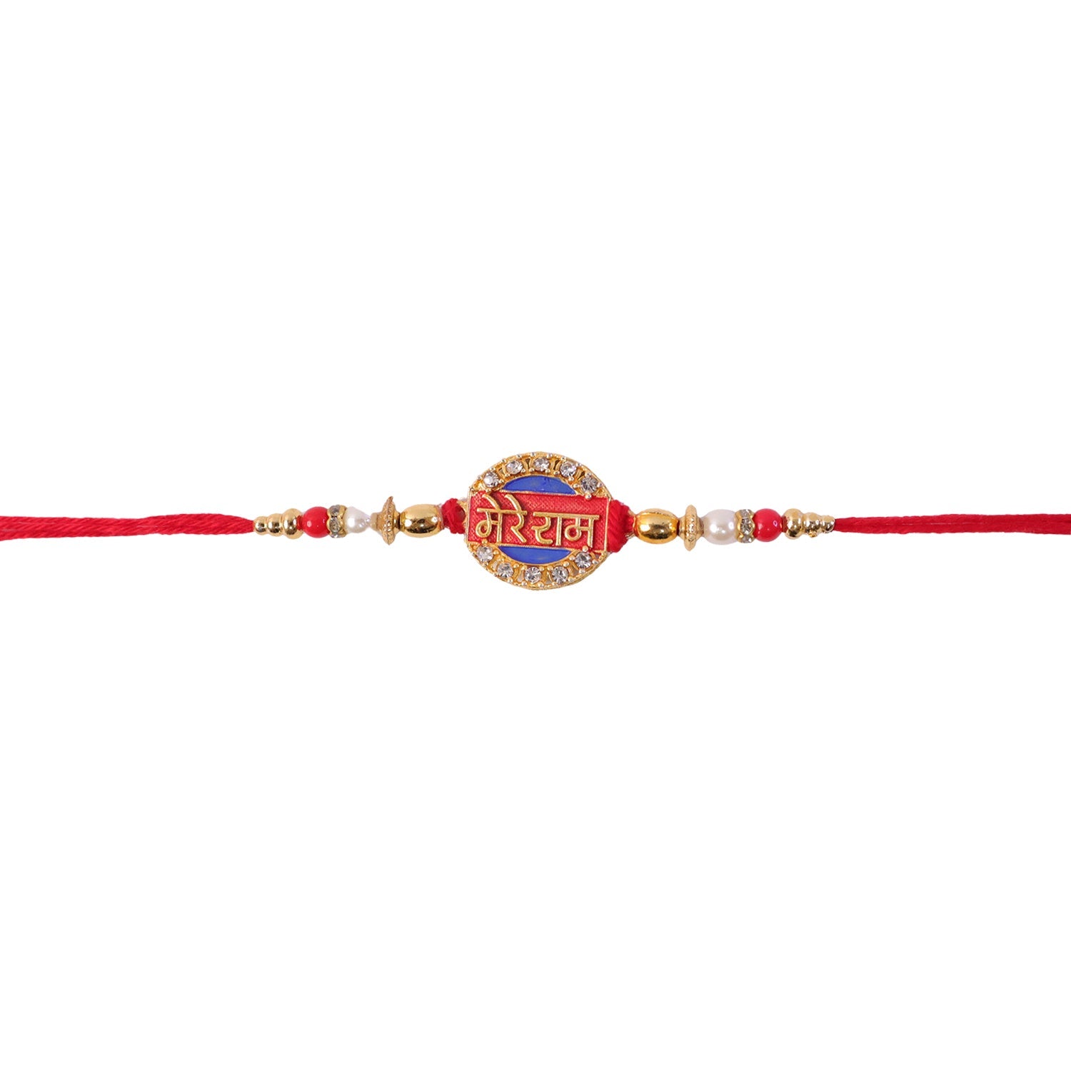 Mere Ram Text Red Enamel Gold Tone Rakhi
