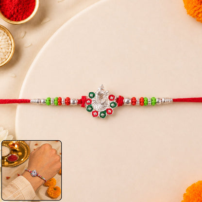 Ganesh Stone Studded Silver Tone Rakhi
