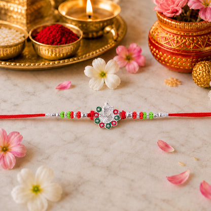 Ganesh Stone Studded Silver Tone Rakhi