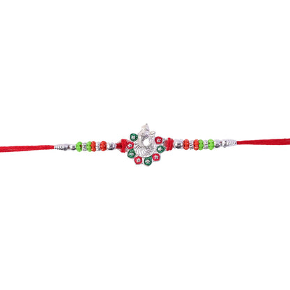 Ganesh Stone Studded Silver Tone Rakhi