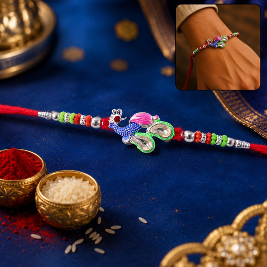 Peacock Multicolor Stone Studded Rakhi