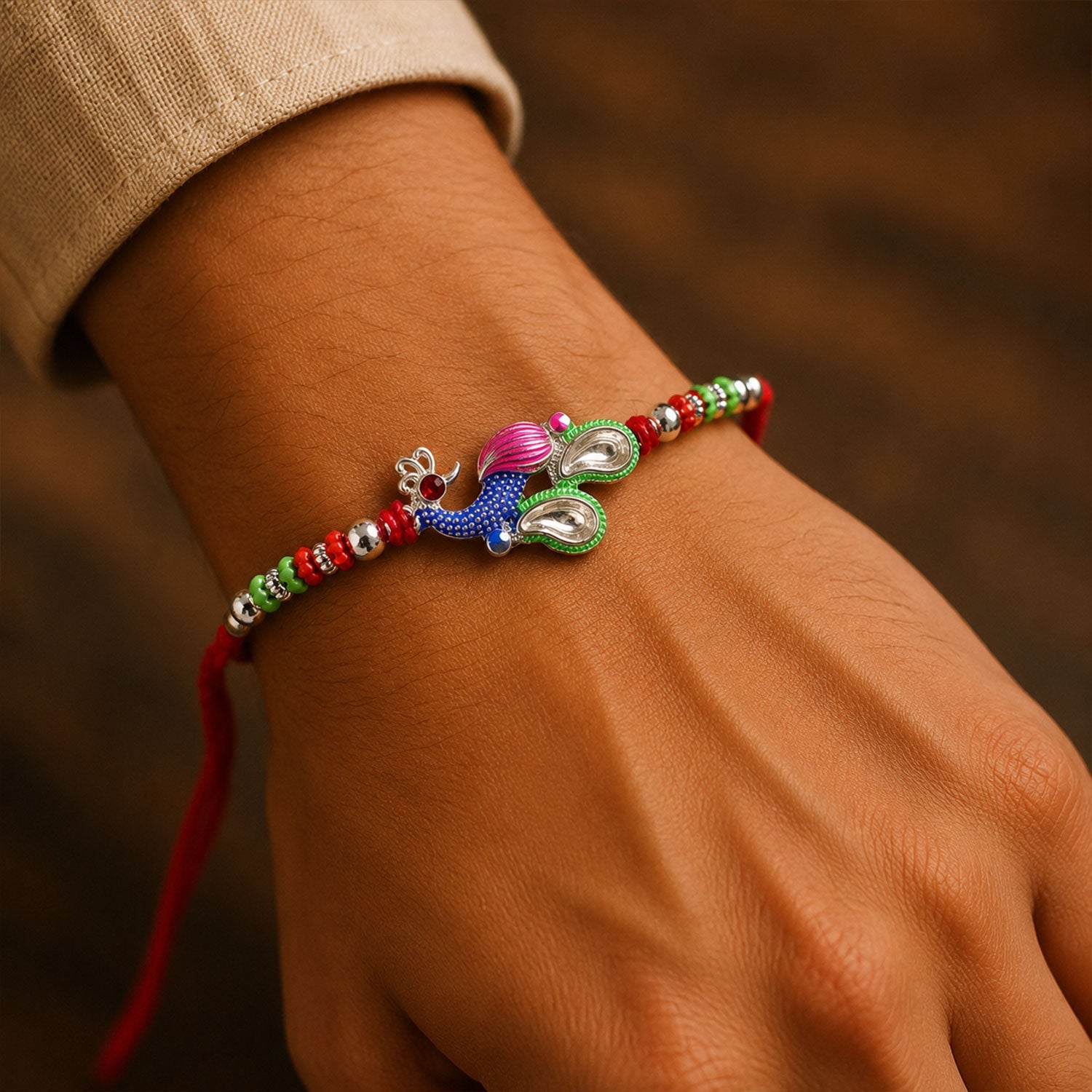 Peacock Multicolor Stone Studded Rakhi