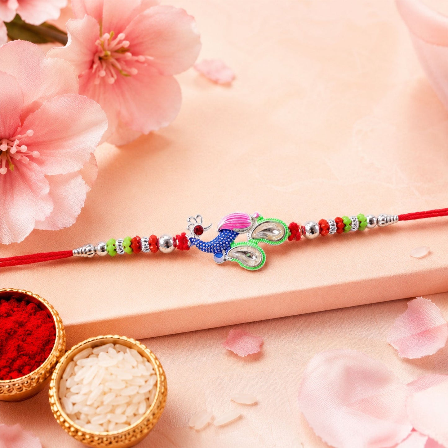 Peacock Multicolor Stone Studded Rakhi