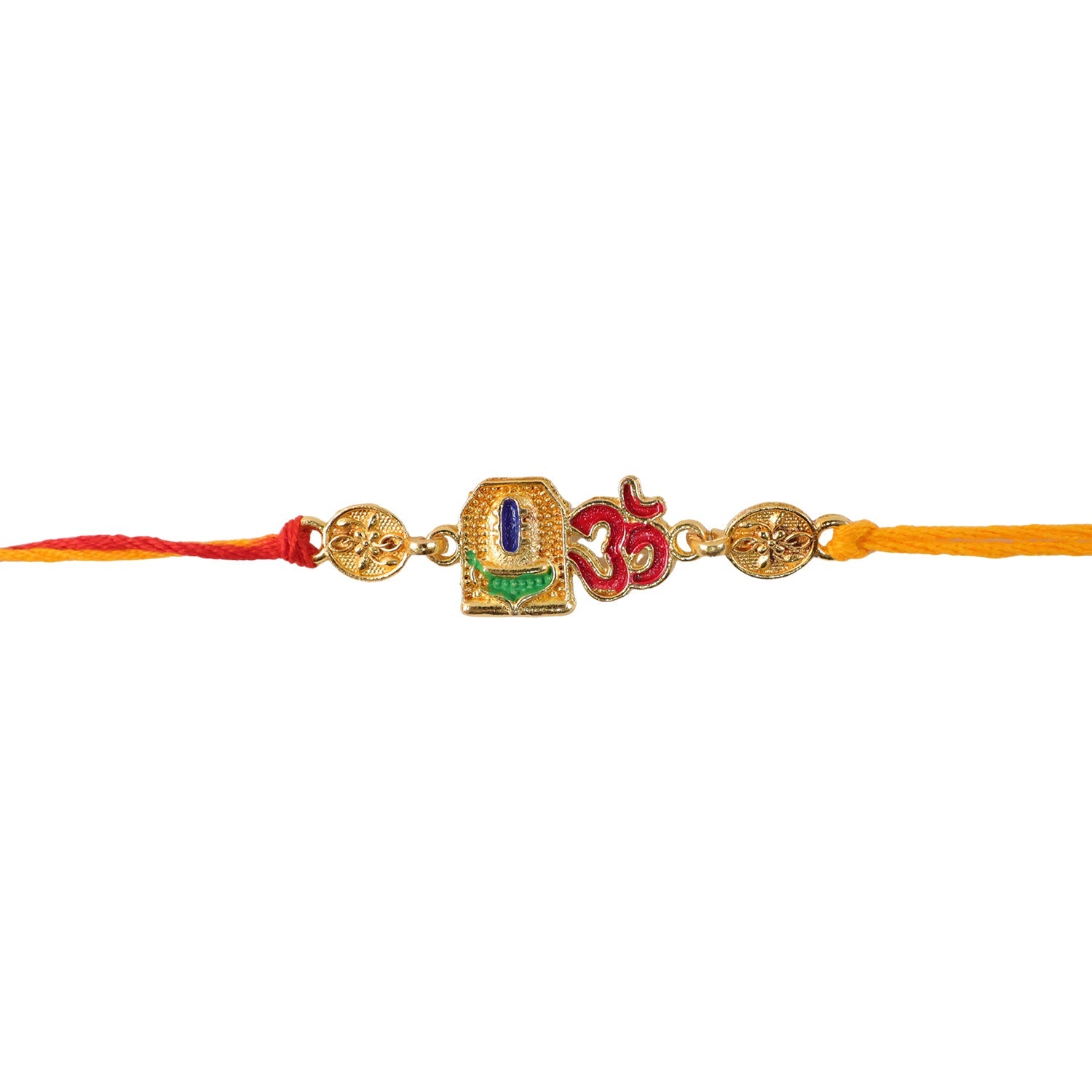 Om Blue Enamel Gold Tone Rakhi