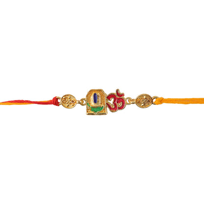 Om Blue Enamel Gold Tone Rakhi