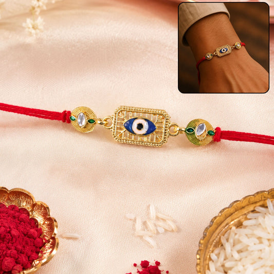 Evil Eye Stone Studded Gold Tone Rakhi