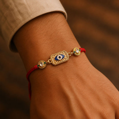 Evil Eye Stone Studded Gold Tone Rakhi
