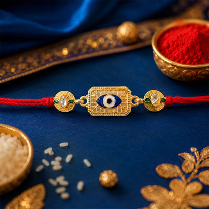 Evil Eye Stone Studded Gold Tone Rakhi