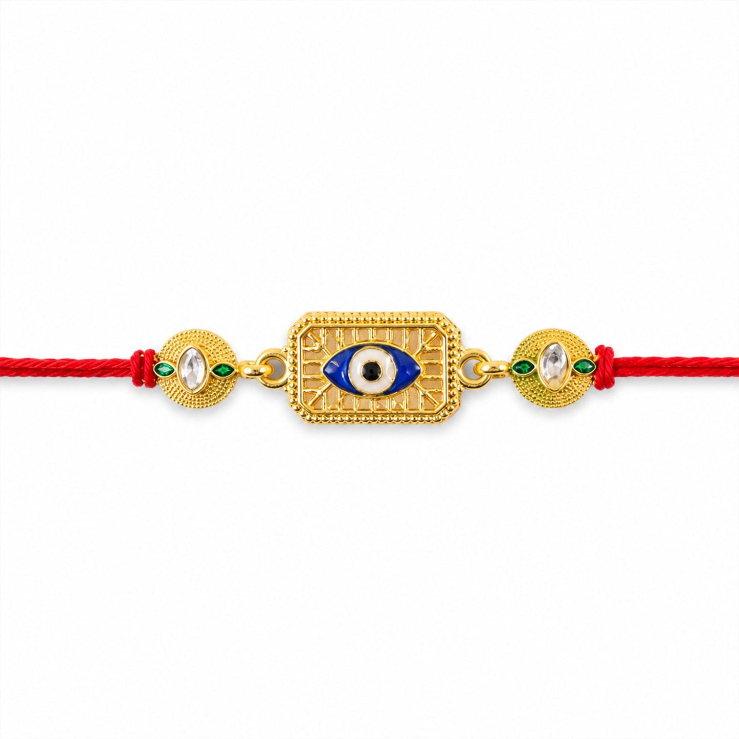 Evil Eye Stone Studded Gold Tone Rakhi