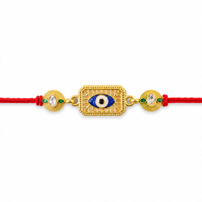 Evil Eye Stone Studded Gold Tone Rakhi