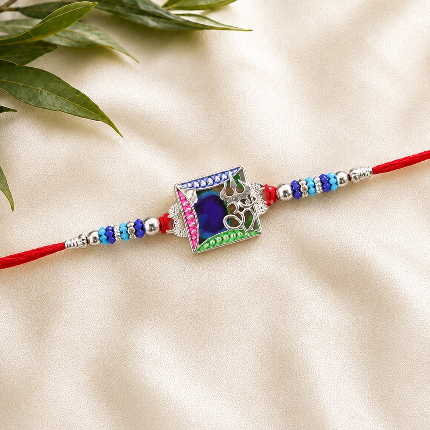 Om Square Multicolor Stone Studded Rakhi