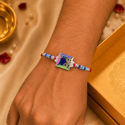 Om Square Multicolor Stone Studded Rakhi