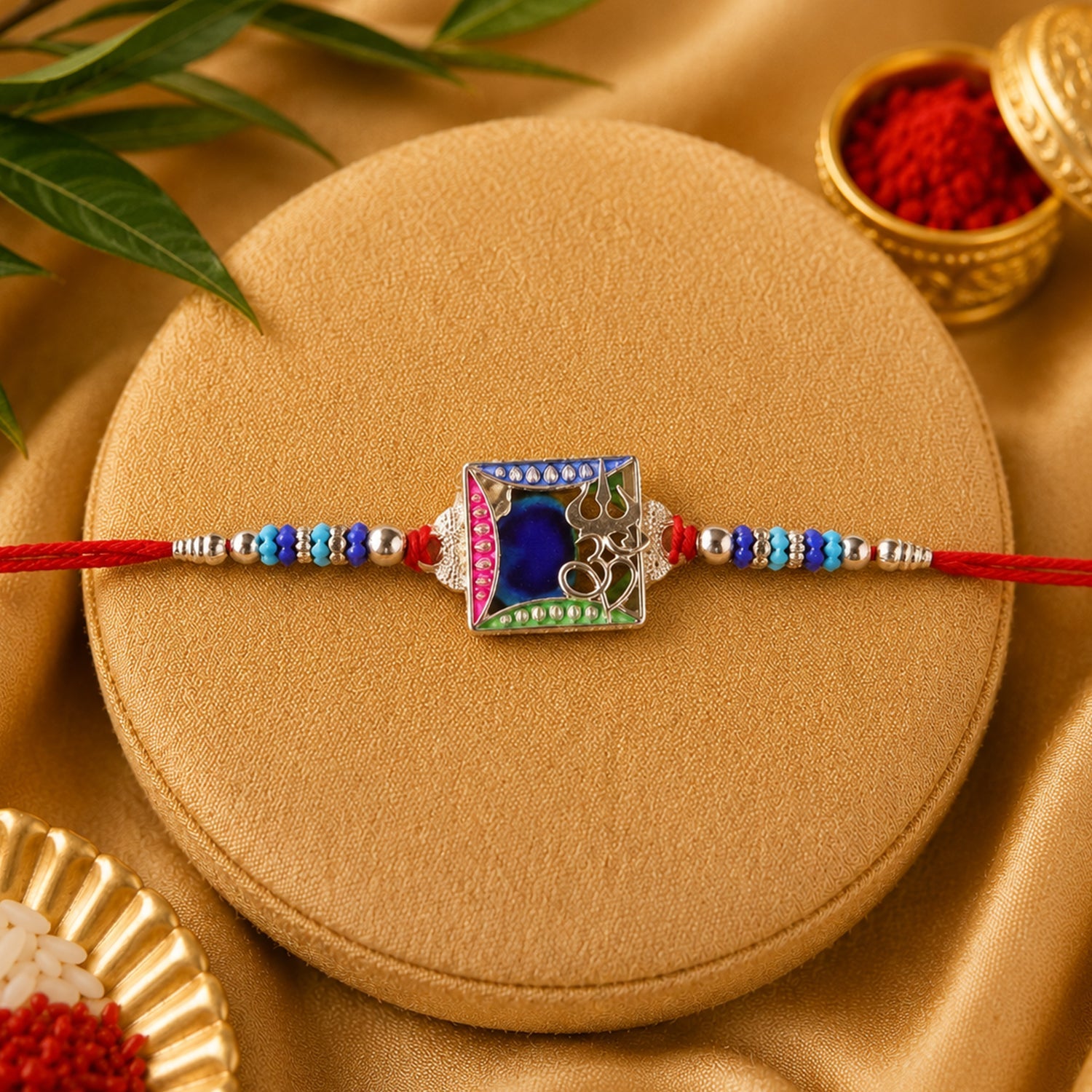 Om Square Multicolor Stone Studded Rakhi