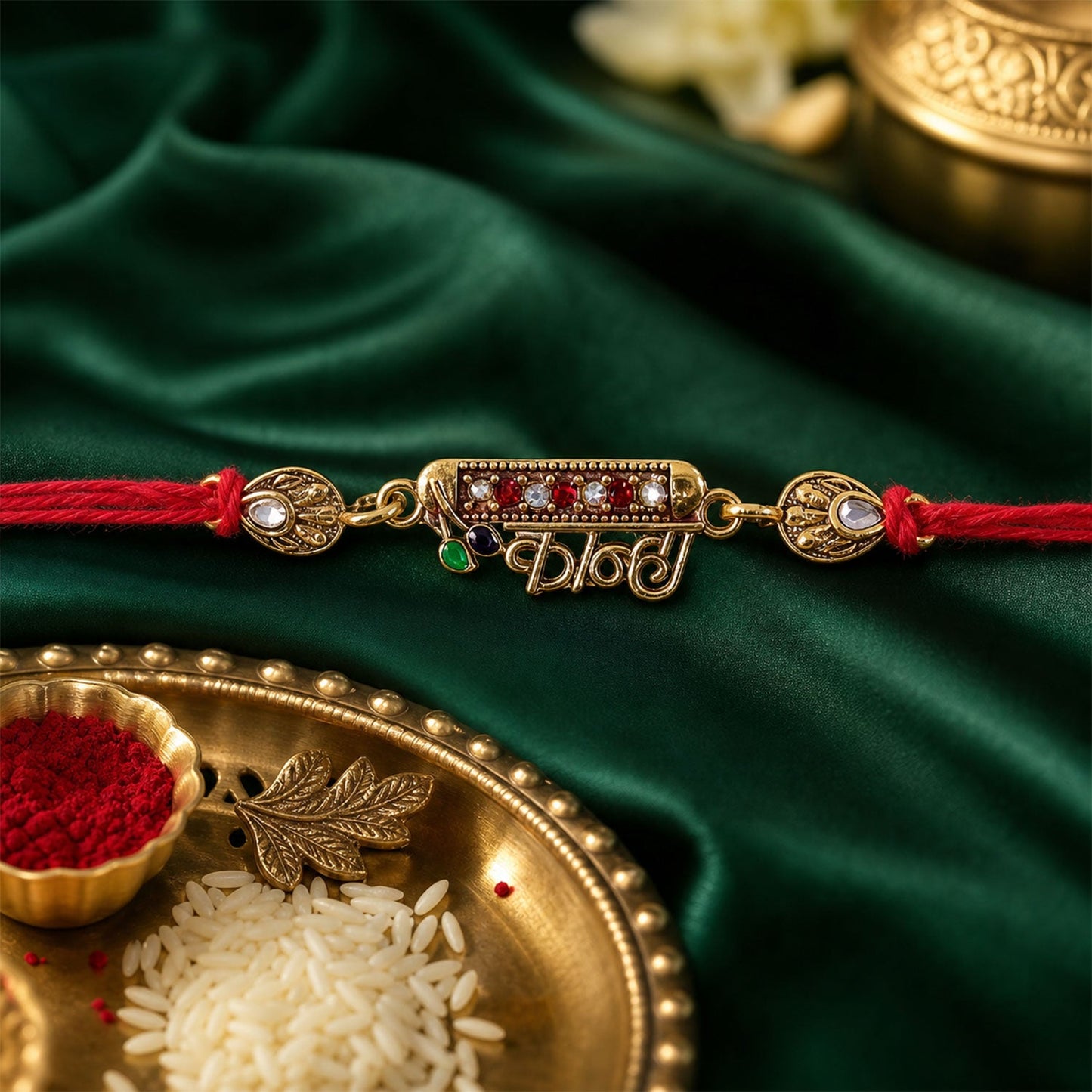 Kanha Black Enamel Gold Tone Rakhi with intricate design