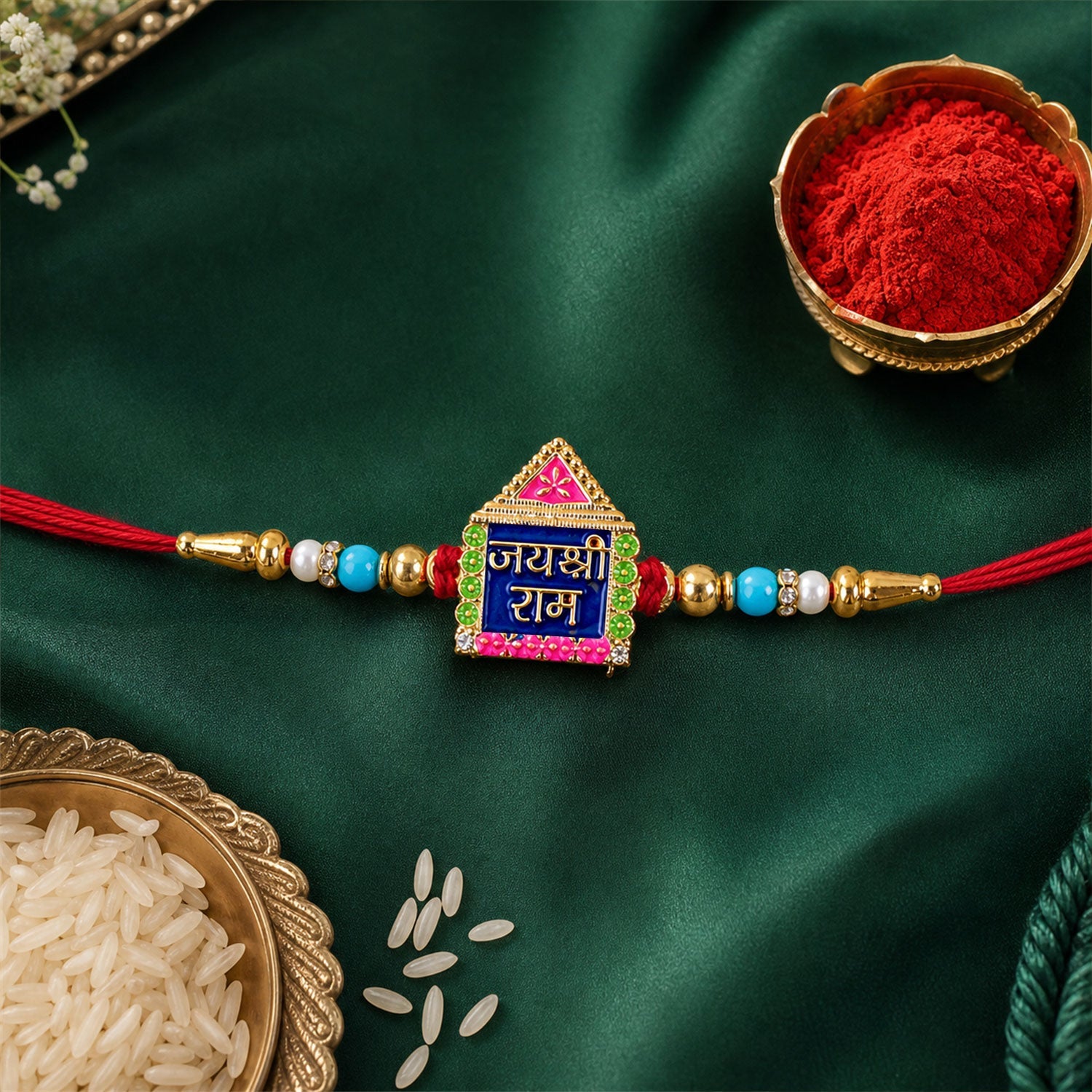 Jai Shree Ram Text Multicolor Enamel Rakhi