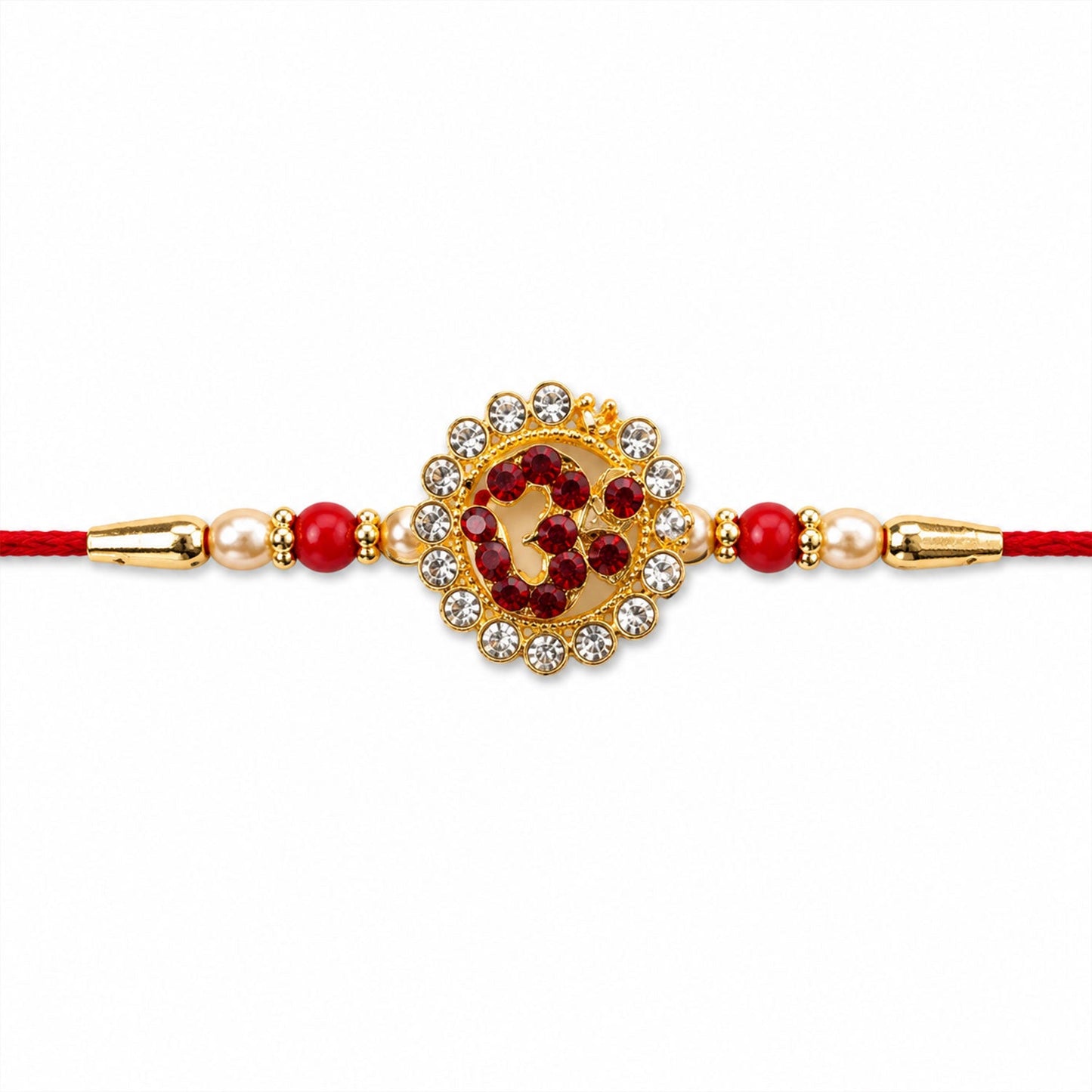 Detailed shot of the Om symbol & stone work on Rakhi
