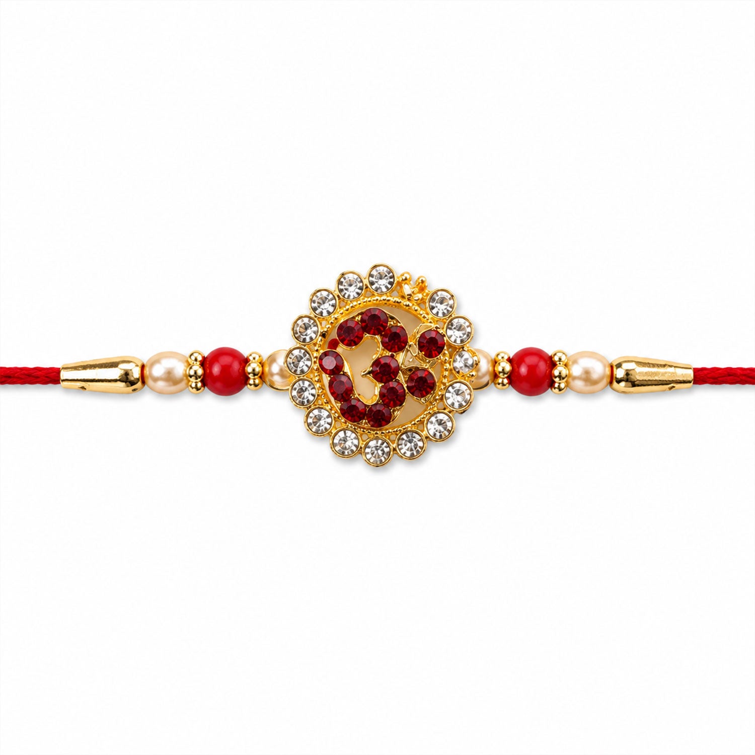 Detailed shot of the Om symbol & stone work on Rakhi