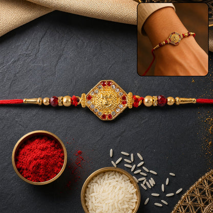 Lord Ganesha Red Enamel Gold Tone Rakhi