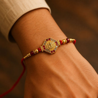 Lord Ganesha Red Enamel Gold Tone Rakhi