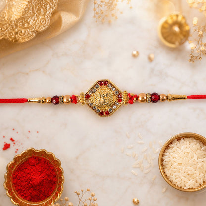 Lord Ganesha Red Enamel Gold Tone Rakhi